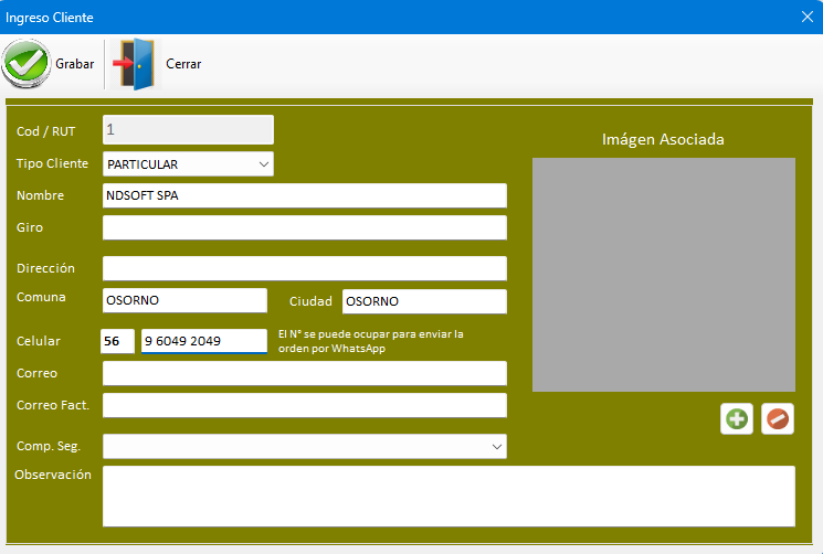 Ingreso de cliente